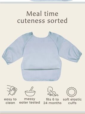 Willow + Sim Waterproof Long Sleeve Simba Bib in Cloud Blue 6-24 Months